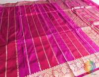 Border detail of Red Pink Banarasi handloom Katan silk saree
