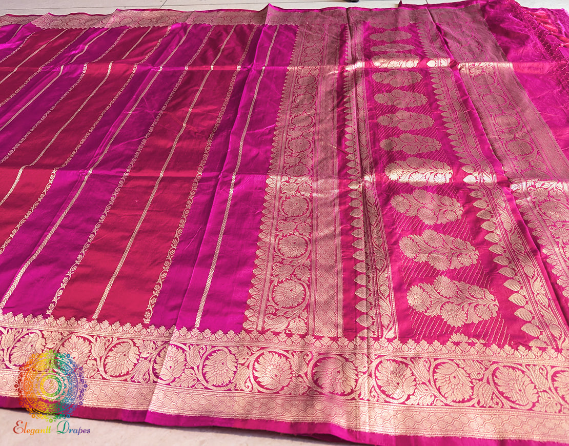 Border detail of Red Pink Banarasi handloom Katan silk saree