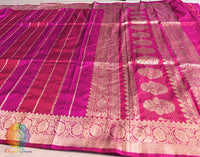 Border detail of Red Pink Banarasi handloom Katan silk saree