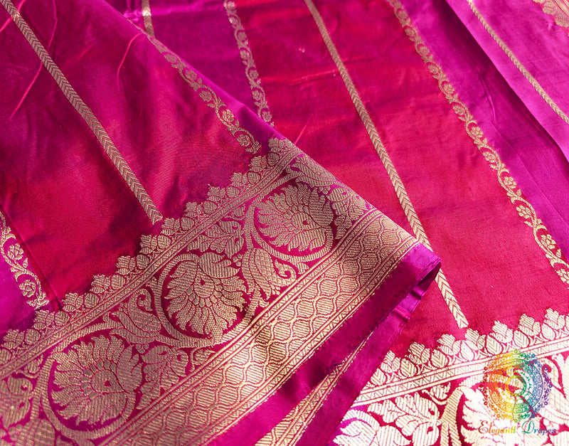 Red Pink Banarasi handloom Katan silk saree with traditional weaving