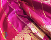 Pallu detail of Red Pink pure Banarasi Katan silk saree