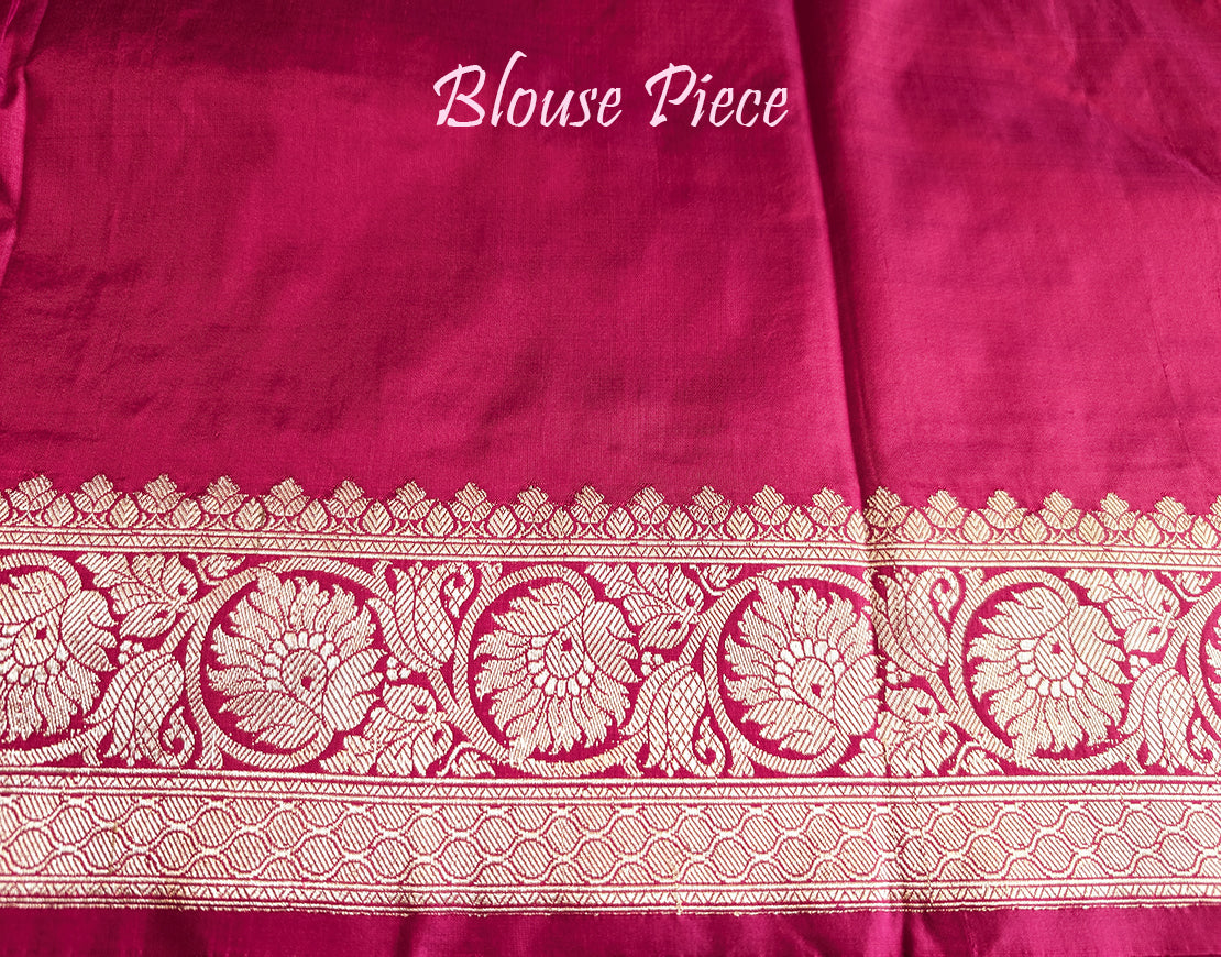 Blouse of Red Pink Banarasi handloom Katan silk saree