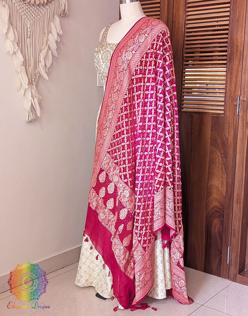 Red Pink Banarasi Bandhani Georgette Dupatta – Bandhani Saree Online India | Elegantt Drapes