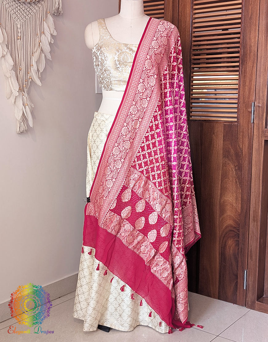 Red Pink Banarasi Bandhani Georgette Dupatta – Bandhani Saree Online India | Elegantt Drapes