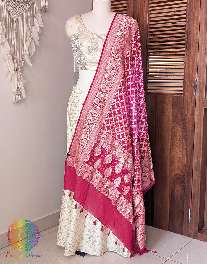 Red Pink Banarasi Bandhani Georgette Dupatta – Bandhani Saree Online India | Elegantt Drapes