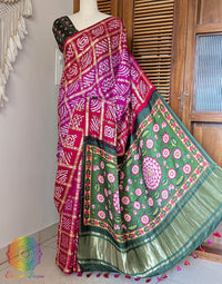 Red Pink Shaded Gharchola Gaji Silk Bandhani Saree – Bandhani Saree Online India | Elegantt Drapes