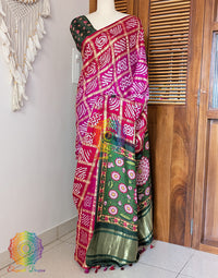Red Pink Shaded Gharchola Gaji Silk Bandhani Saree – Bandhani Saree Online India | Elegantt Drapes