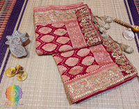 Red Pink Banarasi Georgette Bandhani Gota Patti Saree – Bandhani Saree Online India | Elegantt Drapes