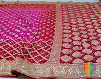 Red Pink Banarasi Georgette Bandhani Gota Patti Saree – Bandhani Saree Online India | Elegantt Drapes
