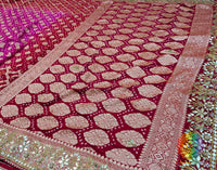 Red Pink Banarasi Georgette Bandhani Gota Patti Saree – Bandhani Saree Online India | Elegantt Drapes