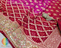 Red Pink Banarasi Georgette Bandhani Gota Patti Saree – Bandhani Saree Online India | Elegantt Drapes