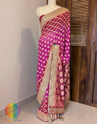 Red Pink Banarasi Georgette Bandhani Gota Patti Saree – Bandhani Saree Online India | Elegantt Drapes