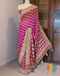 Red Pink Banarasi Georgette Bandhani Gota Patti Saree – Bandhani Saree Online India | Elegantt Drapes