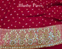 Red Pink Banarasi Georgette Bandhani Gota Patti Saree – Bandhani Saree Online India | Elegantt Drapes
