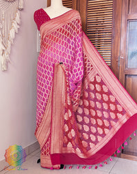 Red Rani Shaded Banarasi Bandhani Khaddi Georgette Saree – Bandhani Saree Online India | Elegantt Drapes