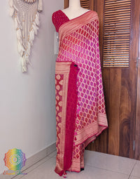 Red Rani Shaded Banarasi Bandhani Khaddi Georgette Saree – Bandhani Saree Online India | Elegantt Drapes