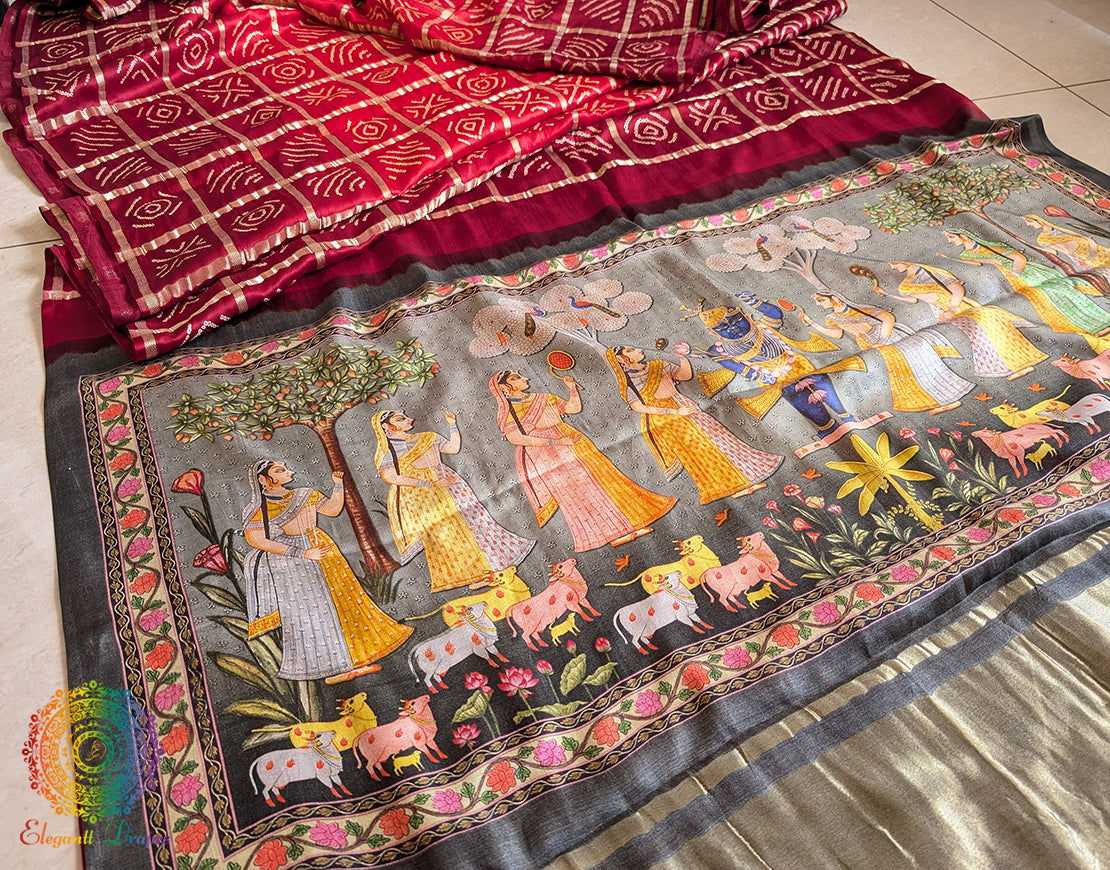 Red Shaded Gharchola Gaji Silk Bandhani Saree – Bandhani Saree Online India | Elegantt Drapes