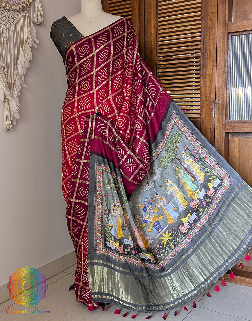 Red Shaded Gharchola Gaji Silk Bandhani Saree – Bandhani Saree Online India | Elegantt Drapes