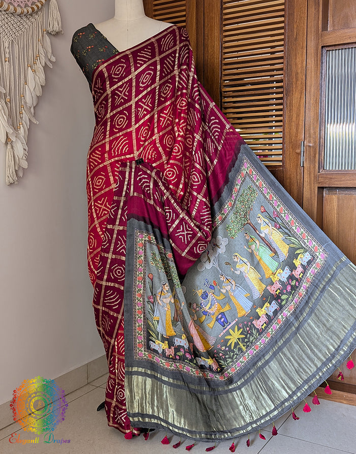 Red Shaded Gharchola Gaji Silk Bandhani Saree – Bandhani Saree Online India | Elegantt Drapes