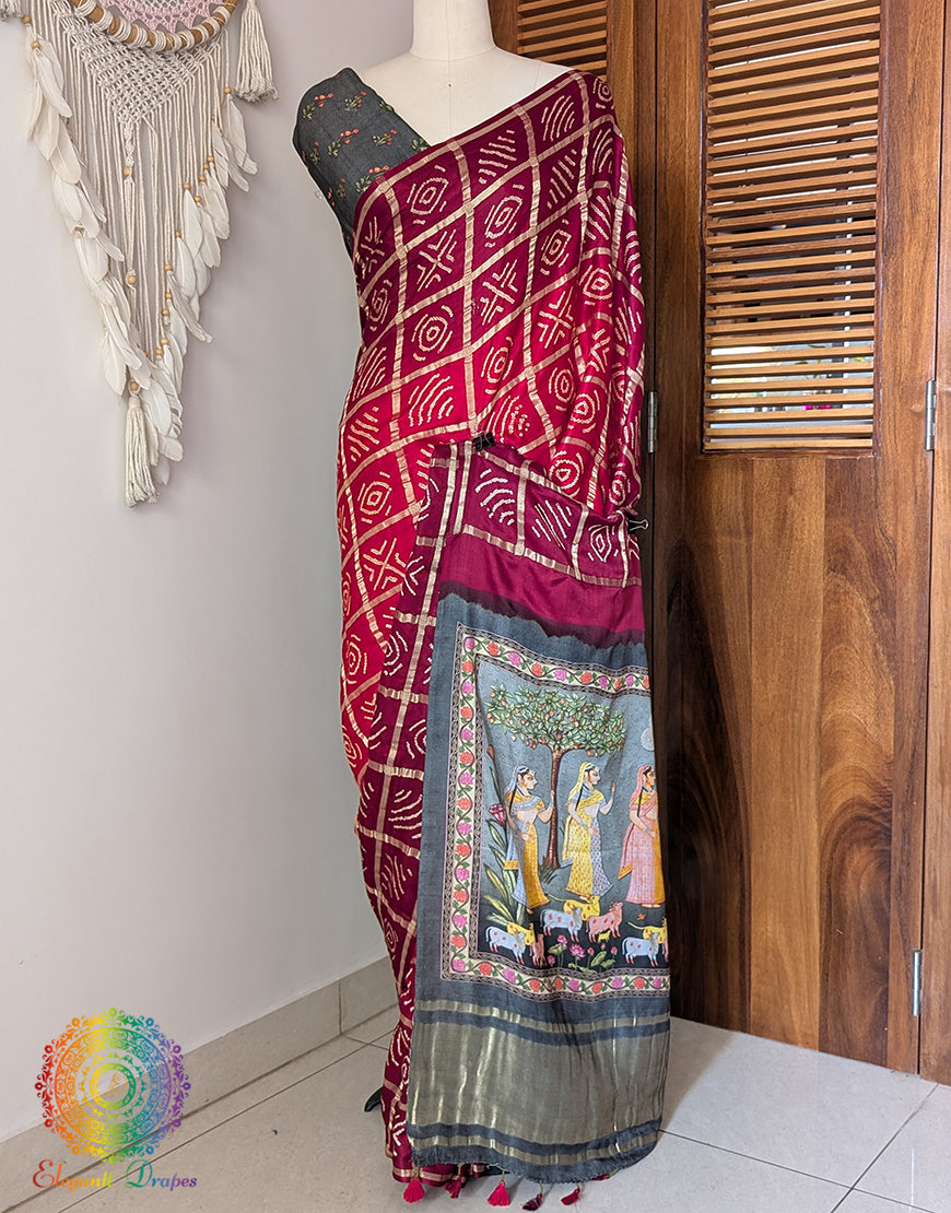 Red Shaded Gharchola Gaji Silk Bandhani Saree – Bandhani Saree Online India | Elegantt Drapes