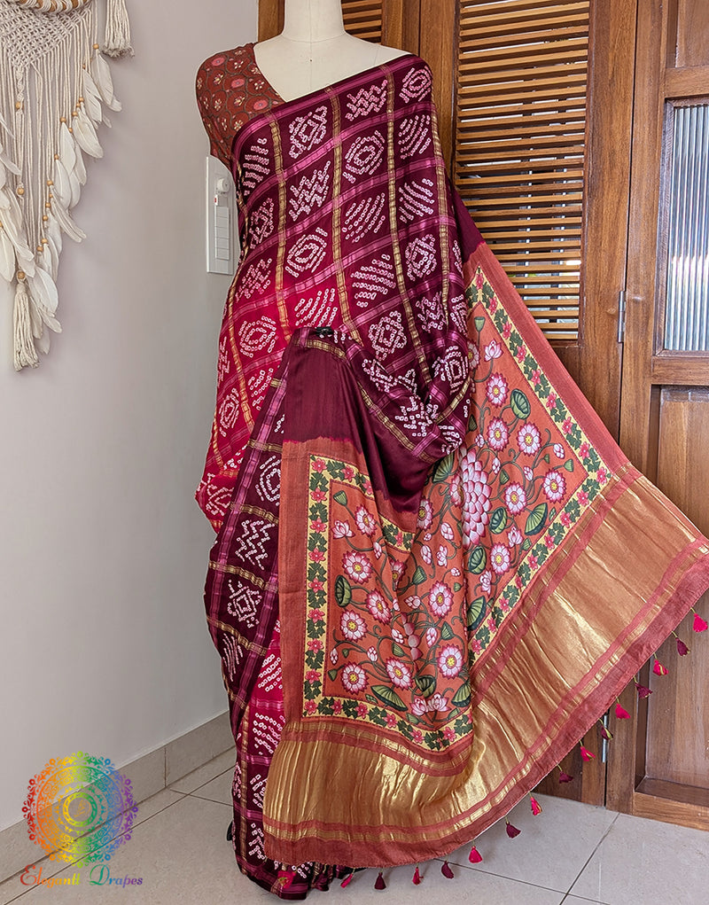 Red Shaded Gharchola Gaji Silk Bandhani Saree 2 – Bandhani Saree Online India | Elegantt Drapes