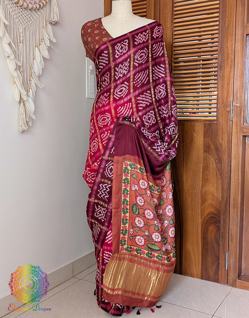 Red Shaded Gharchola Gaji Silk Bandhani Saree 2 – Bandhani Saree Online India | Elegantt Drapes