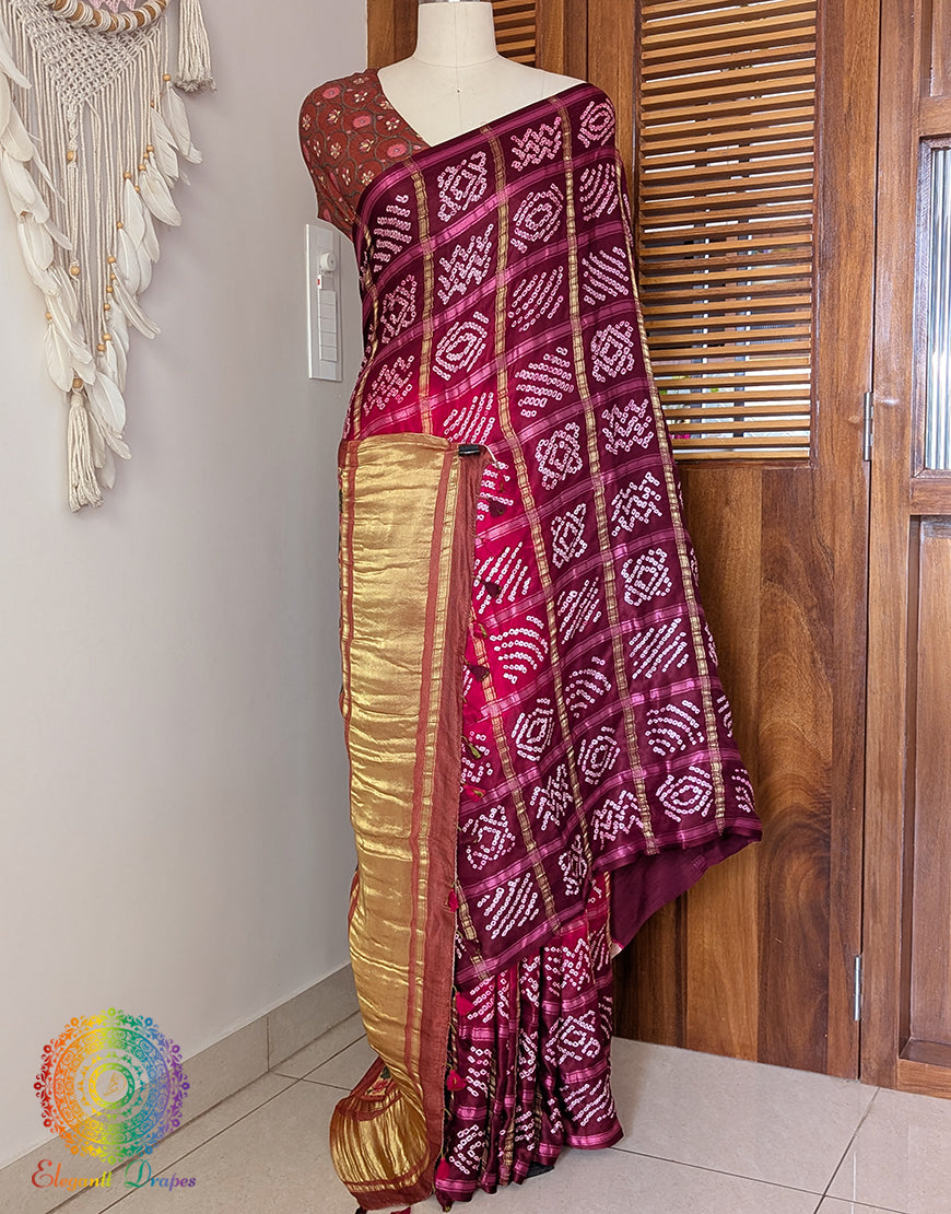 Red Shaded Gharchola Gaji Silk Bandhani Saree 2 – Bandhani Saree Online India | Elegantt Drapes
