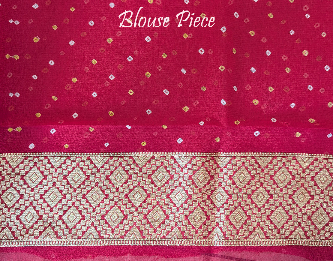 Red Shaded Banarasi Bandhani Khaddi Georgette Saree – Bandhani Saree Online India | Elegantt Drapes