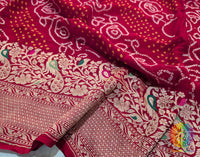Red Pure Banarasi Georgette Meenakari Bandhani Saree – Bandhani Saree Online India | Elegantt Drapes