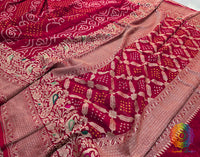Red Pure Banarasi Georgette Meenakari Bandhani Saree – Bandhani Saree Online India | Elegantt Drapes