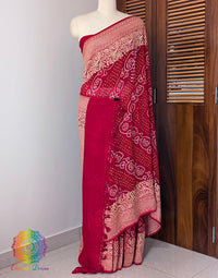 Red Pure Banarasi Georgette Meenakari Bandhani Saree – Bandhani Saree Online India | Elegantt Drapes