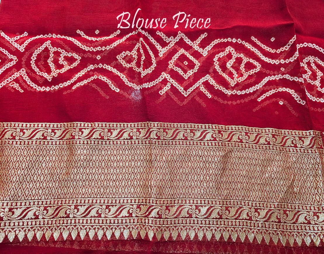 Red Pure Banarasi Georgette Meenakari Bandhani Saree – Bandhani Saree Online India | Elegantt Drapes
