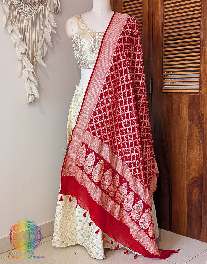 Bridal Red Banarasi Bandhani Georgette Dupatta – Bandhani Saree Online India | Elegantt Drapes