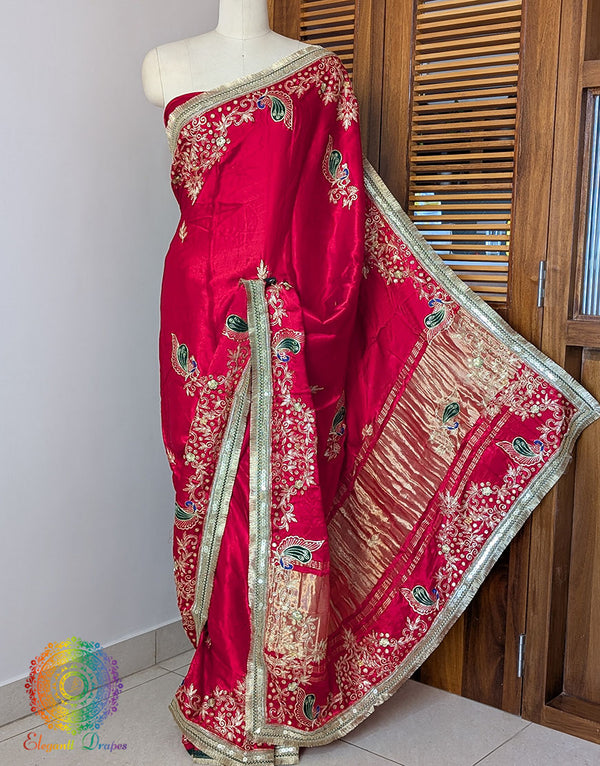 Red Gaji Silk Gota Patti Handwork Saree – Handloom Saree Online India | Elegantt Drapes