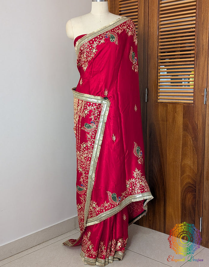 Red Gaji Silk Gota Patti Handwork Saree – Handloom Saree Online India | Elegantt Drapes