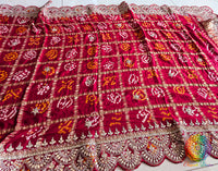 Red Gaji Silk Bandhani Gota Patti Saclloped Dupatta