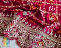 Red Gaji Silk Bandhani Gota Patti Saclloped Dupatta
