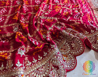 Red Gaji Silk Bandhani Gota Patti Saclloped Dupatta