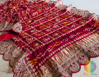 Red Gaji Silk Bandhani Gota Patti Saclloped Dupatta