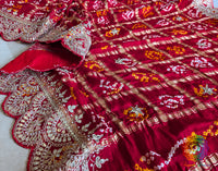 Red Gaji Silk Bandhani Gota Patti Saclloped Dupatta