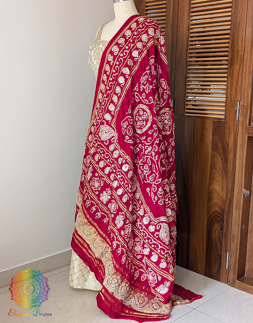 Red Gaji Silk Bandhej Gota Handwork Dupatta – Bandhani Saree Online India | Elegantt Drapes