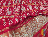 Red Gaji Silk Bandhej Gota Handwork Dupatta – Bandhani Saree Online India | Elegantt Drapes