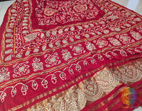 Red Gaji Silk Bandhej Gota Handwork Dupatta – Bandhani Saree Online India | Elegantt Drapes