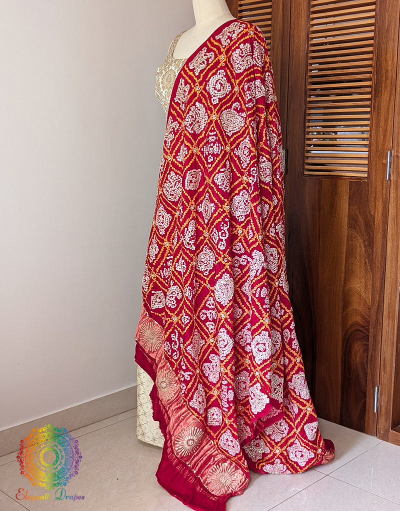 Red Gaji Silk Bandhani Gota Handwork Dupatta – Bandhani Saree Online India | Elegantt Drapes