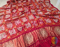 Red Gaji Silk Bandhani Gota Handwork Dupatta – Bandhani Saree Online India | Elegantt Drapes