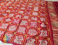 Red Gaji Silk Bandhani Gota Handwork Dupatta – Bandhani Saree Online India | Elegantt Drapes