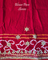 Red Bandhej Gharchola Gota Patti Saree blouse – Bandhani Saree Online India | Elegantt Drapes