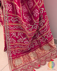 Red Bandhej Gharchola Gota Patti Saree Palla details – Bandhani Saree Online India | Elegantt Drapes