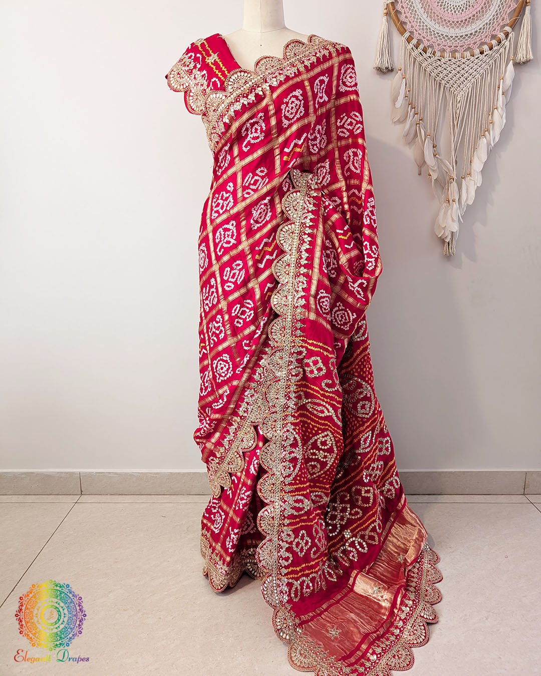 Red Gaji Gharchola Gota Patti Saree – Handloom Saree Online India | Elegantt Drapes