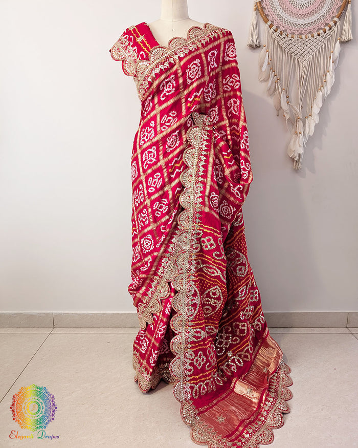 Red Gaji Gharchola Gota Patti Saree – Handloom Saree Online India | Elegantt Drapes